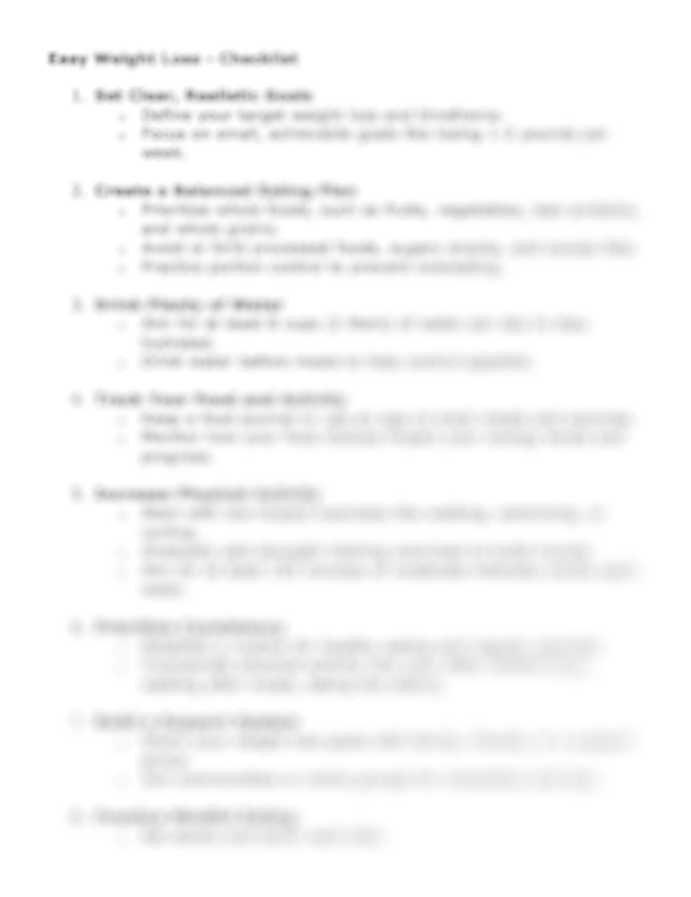Text document titled 'Easy Weight Loss Checklist' with a list of steps.