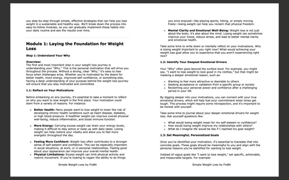 Text document on weight loss module with headings and subheadings.